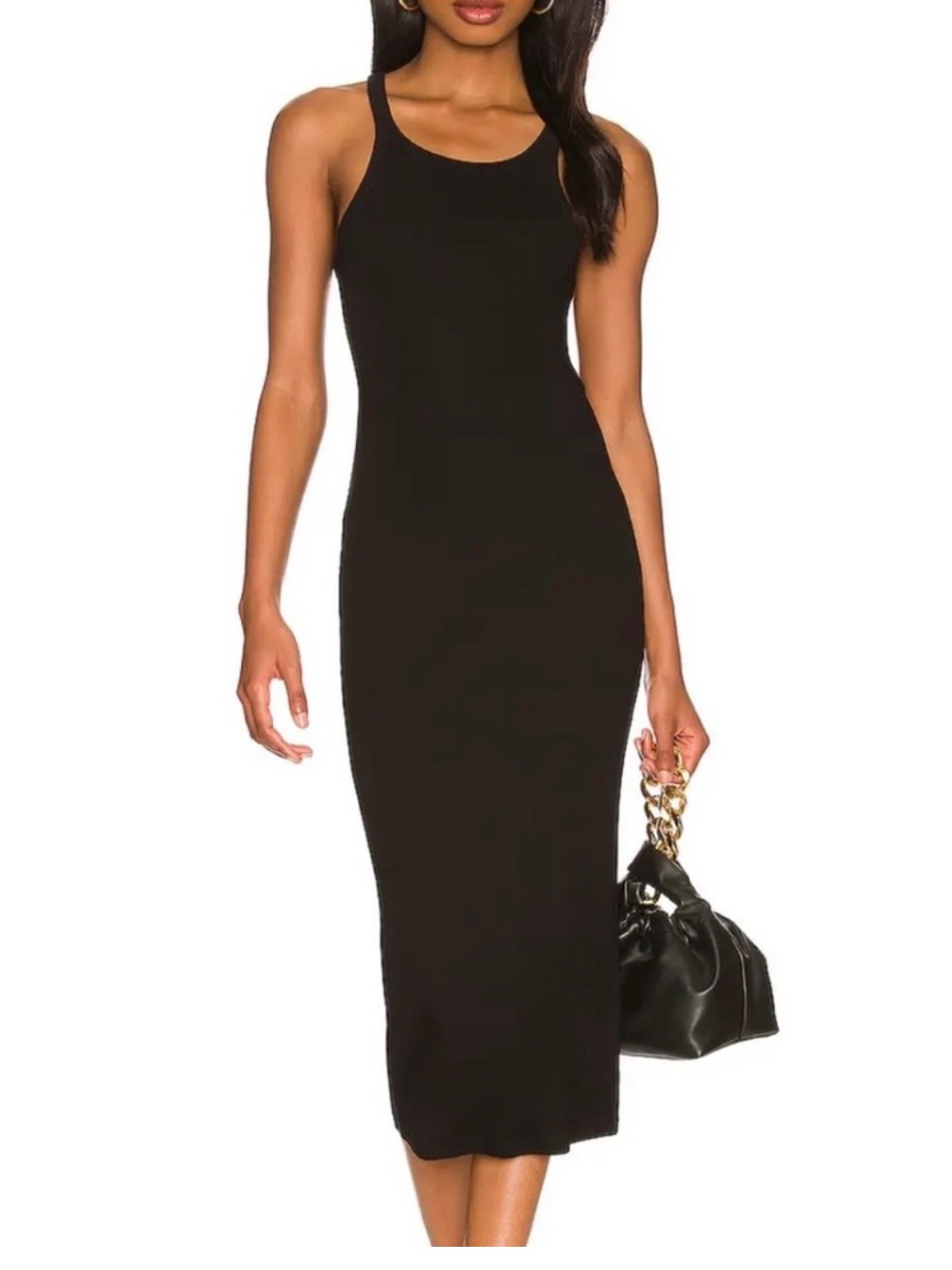 Nwt Lna Rilynn Black Sleeveless Ribbed Racer Midi Dress Cutout Size Large